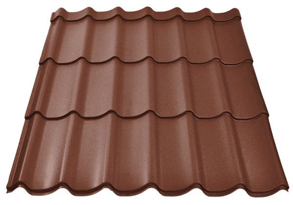 Tigla metalica CARETTA DAILY, Finisaj Fresco, maro brun mat, RAL 8019, grosime 0.50 mm